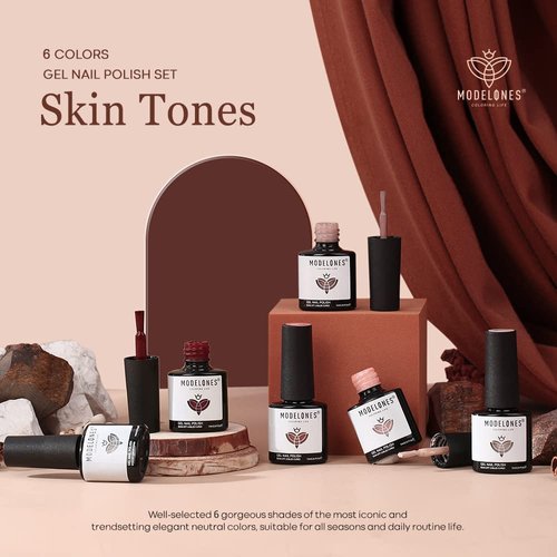 modelones Gel Nail Polish Kit -6 Colors Fall Winter Nude Pink Gel Polish Set Skin Tones Neutral Brown Soak Off Gel Nail Kit Manicure DIY Nail Art Salon Home Gift