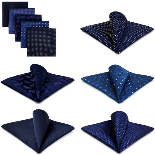 SHLAX&WING 5 Pieces Assorted Mens Silk Pocket Square Handkerchiefs Set Lot 24