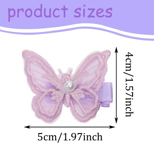 Penta Angel Mini Butterfly Hair Clips 6Pcs Lace Embroidery Pearl Butterfly Hair Bow Pin Barrette Wedding Hair Accessories for Women Girls Halloween Party Decor (6, Purple)