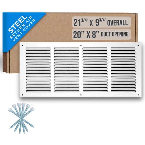 Fits 20x8 Duct Opening | Steel Return Air Grille by Handua | Vent Cover Grill for Sidewall and Ceiling | White | HVAC Cold Air Intake Grille | Outer Dimensions: 21.75"W X 9.75"H