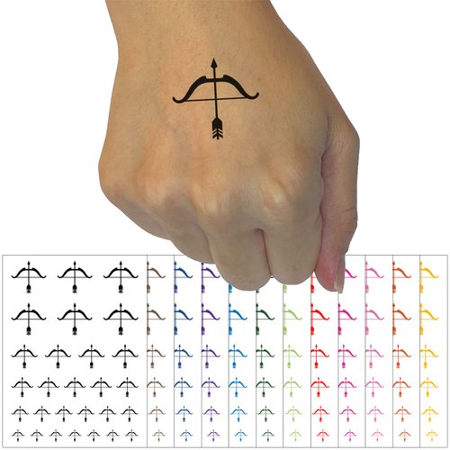 Archery Bow and Arrow Temporary Tattoo Water Resistant Fake Body Art Set Collection - Black (One Sheet)