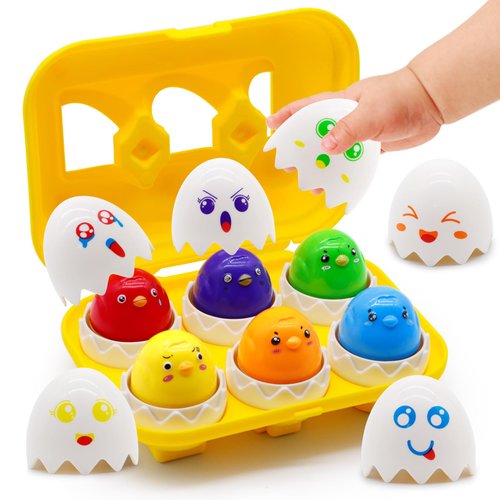 MOONTOY Easter Eggs Toy Toddler Learning Toys for 1 2 3 Year Old Girl Boy Birthday Gift Educational Montessori Matching Egg Shape Sorter Color Baby Toys 12-18 Months Easter Basket Stuffers Toy Age 1-2