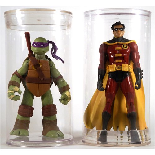 Plymor Plastic Action Figure Tube, 3" Wide by 5.5" Tall, with Clear Acrylic Base, Pack of 4