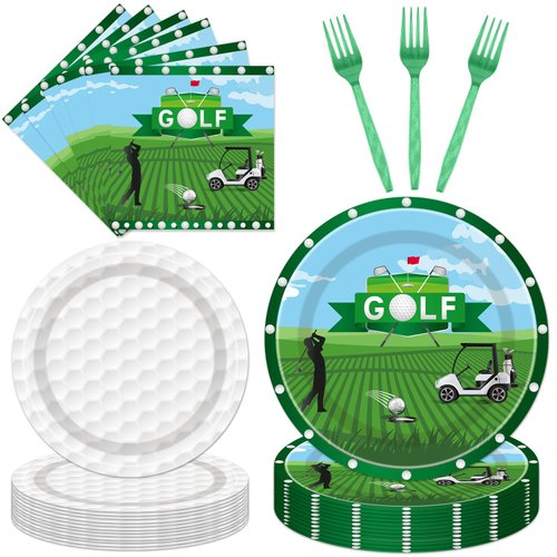 EUOYUFO Golf Plates and Napkins Party Supplies - 96Pcs Golf Themed Birthday Party Decorations Sports Golf Paper Disposable Tableware Set Serve 24 Guests