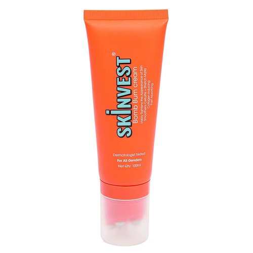 Skinvest Bomb Bum Body Cream Helps for Visibly Tightens Skin Appearance & Reduces Stretch Marks Breaksdown Cellulite Hydrates Skin with 5 Metallic Balls Massage Roller Formulated 3.5 Oz