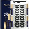 AkesuLash Magnetic Eyelashes - 10 Pairs 3D Full Volume Magnetic Lashes with Eyeliner Kit - Upgraded Long Lasting,Reusable- Easy to Apply(3D Layered Party |12-18MM)