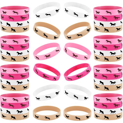 48 Pieces Horse Party Rubber Bracelets Horse Favors Rubber Bracelets Derby Day Horse Bracelets Silicone Horse Wristbands for Horse Lovers Birthday Party Favors Supplies (Mixed Colors)