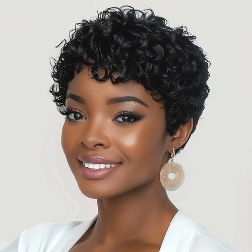 Natural Black Pixie Cut Wig Short Wigs For Black Women Mommy Short Curly Wigs With Bangs for Black Women (Black)