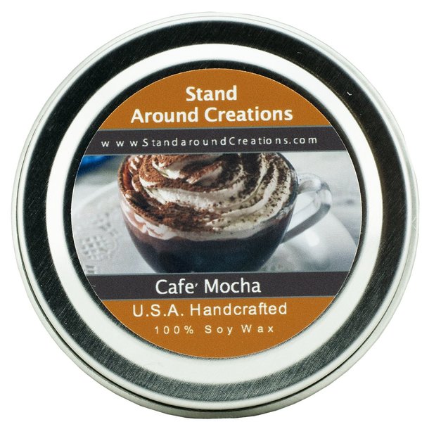 Premium 100% All Natural Soy Wax Aromatherapy Candle - 2 oz Tin- Cafe Mocha- Fresh Brewed Coffee, Chocolate Syrup, Creamy Vanilla, and Marshmallows