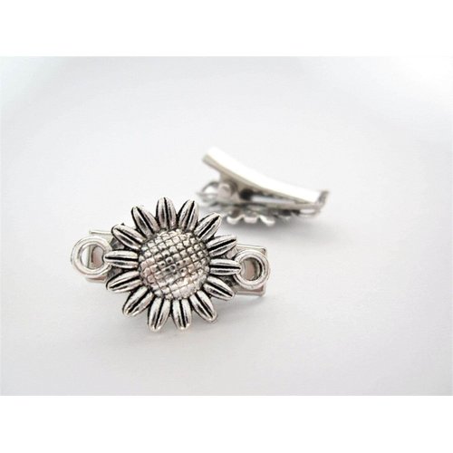 2 extra tiny small silver sunflower metal alligator hair clip for fine thin hair