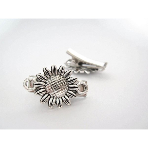 2 extra tiny small silver sunflower metal alligator hair clip for fine thin hair