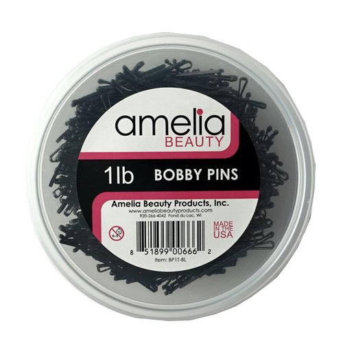 Amelia Beauty Products 1lb Bobby Pins in a Tub | Suitable for All Hair Types - Hair Accessories for Women/Girls - All Day Comfort Perfect for Hairdressing Hair Salon Bun Hair Pin, Black