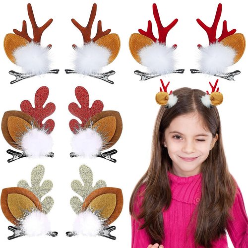 8 Pieces Christmas Hair Clips Cute Reindeer Antlers Ears Clips Headpiece Glitter Hair Accessories Hairpins Decorative for Women Girls Christmas Party Favor