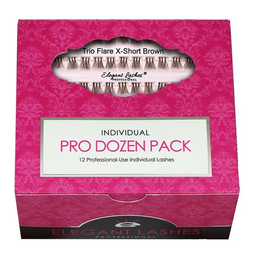 Elegant Lashes Trio Flare - X-SHORT Brown Individual Lashes (Pro Dozen Pack - 12 Trays)