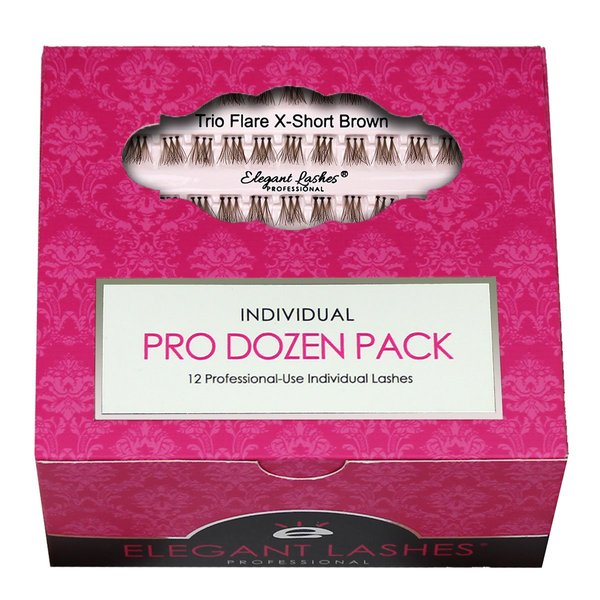 Elegant Lashes Trio Flare - X-SHORT Brown Individual Lashes (Pro Dozen Pack - 12 Trays)