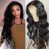 AUOCATTAIL Body Wave Human Hair Pre Plucked With Baby Hair 180% Density Lace Front Wigs 28 Inches Brazilian Virgin Glueless Wide Lace Human Hair Black