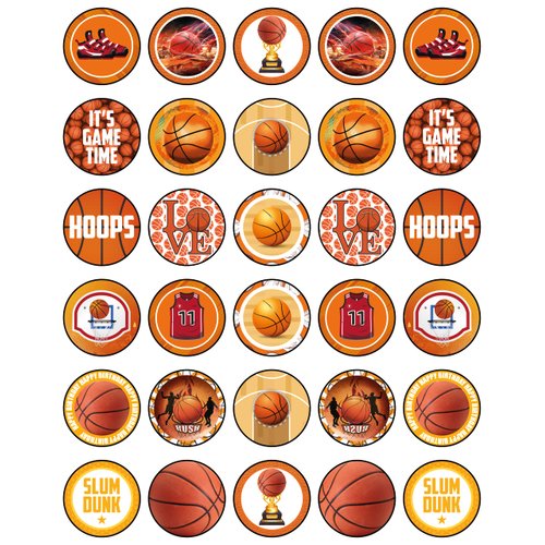 30x Basketball Cupcake Toppers – Edible Happy Birthday Décor, Wafer Sheet Cake Decorating