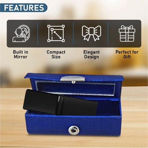 US Office Elements Elegant Dark Blue Satin Lipstick Case with Mirror – Luxurious Soft Satin Lipstick Holder for Purse, Stylish Protection for Your Lipstick (Set of 2)
