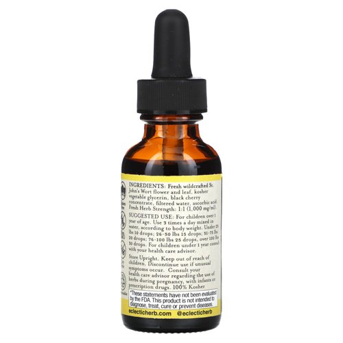 Eclectic Institute Kids Herbs - St. John's Wort, Black Cherry Flavor | Herbal Health Supplement, Promotes a Positive Mood | 1 fl oz (30 ml)