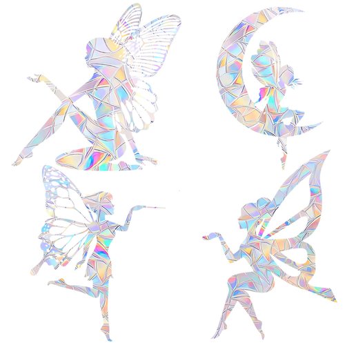 8 Pieces Fairy Window Decals for Bird Strikes - Anti-Collision Window Clings to Save Birds from Window Collisions,Non Adhesive Prismatic Window Clings, Rainbow Suncatcher Stickers