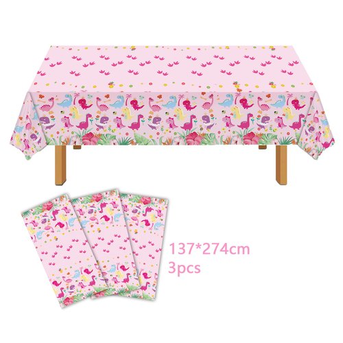 Miruwtog Dinosaur Birthday Party Supplies Girl,Dinosaur Birthday Tablecloth Girl,Pink Dinosaur Party Dupplies 3rd 2nd Birthday,Pink Dinosaur Tablecloth,Pink Dinosaur Birthday Decorations