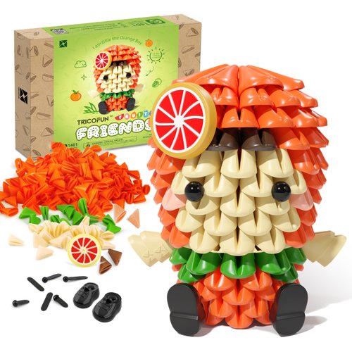 Tricofun Fruity Friends- Soft Building Blocks, Cute 3D Fruit Figures kit Soft Assembling Building Toys Pressure-Relief Toy STEM Toys Creative Toys Interlocking Block Sets (1401-Orange Boy)