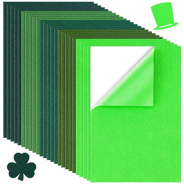 25 Pcs Green Self Adhesive Felt Fabric Sheets Craft 8 x 12 Inch Sticky Back Felt Sheet Soft Felt Fabric Sheets with Adhesive Backing Craft DIY Supplies Projects