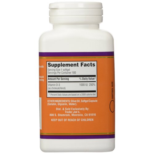 Trader Joe's Vitamin D-3 1000iu, 180softgels