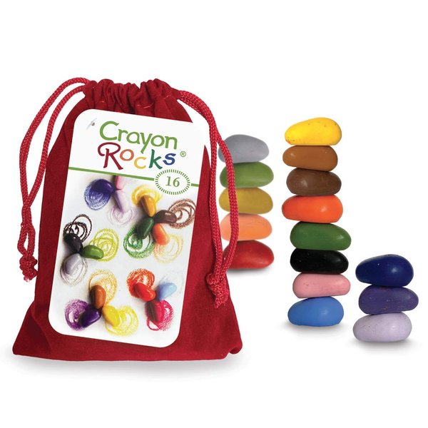 Crayon Rocks, Crayons in a Rock Shape, 16 Count, Tripod Grip Made For Handwriting Development in Kids and Toddlers, Fun & Educational, Creative Activity, Comes in a Red Velvet Bag - 16 Colors