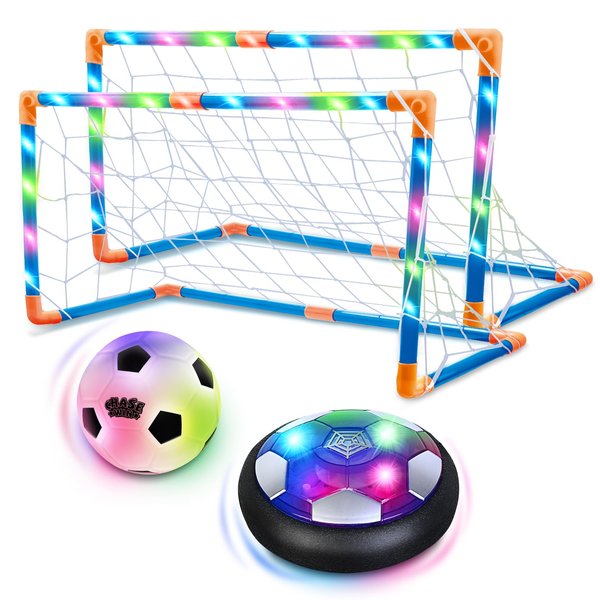 Soccer Ball Toys Game for Kids Age 3 4 5 6 7 8-12, Hover Soccer Ball Set with Hover Soccer Ball, Light-Up Indoor Soccer Ball and 2 Glowing Goals, Xmas Birthday Gifts for Boy Girl 3-5 4-8 6-8 Year Old