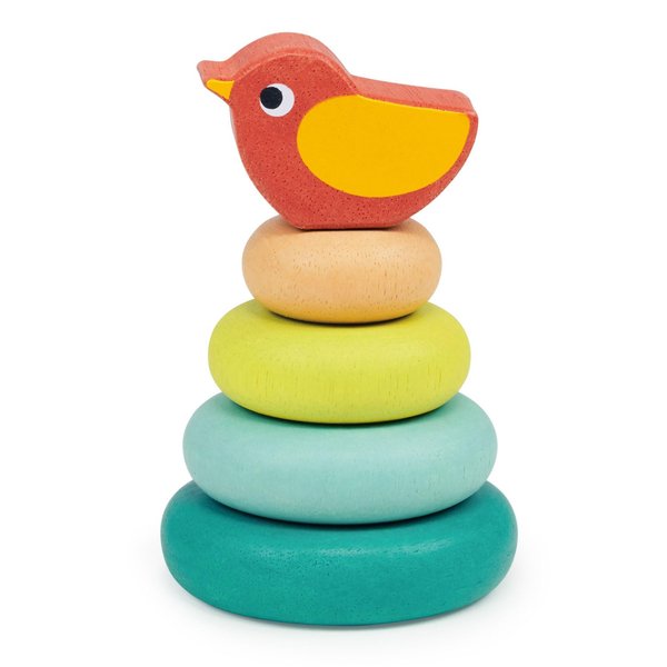 Mentari Toys - Stacking Tree with Bird - 5pcs Ring Stacker Toddler Toy - Wooden Stacking Rings - Boost Fine Motor Skills - Toddler Educational Toy - Age 12m+