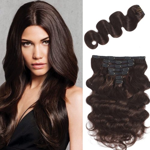 Clip In Hair Extensions Real Human Hair Body Wave Wavy Natural Hair, Hair Clips Ins For Black Wom...