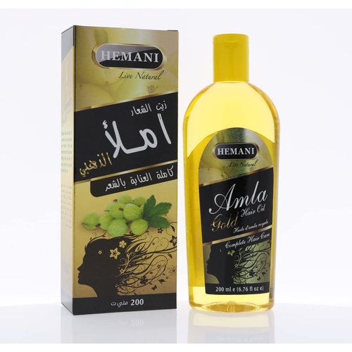 Hemani Amla Hair Oil - 200ml (6.76 fl oz) - Ayurvedic Hair Care Solution - Natural Ingredients - Amla Gold - Strengthens Hair Roots, Promotes Hair Growth, Shine & Softness