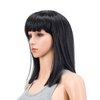 SWACC 14 Inches Short Straight Medium Shoulder Length Wig with Blunt Cut Bangs and Bottom End Synthetic Heat Resistant Hair Wigs for Women with Wig Cap (Off Black-1B)