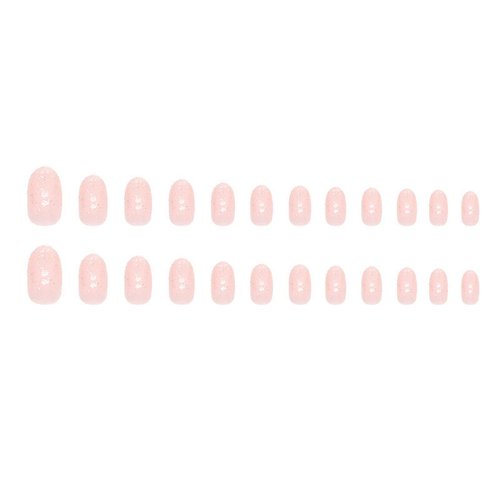 MISUD Short Round Press on Nails Oval Fake Nails Glossy Glue on Nails Pink Gel Acrylic Nails Elegant Artificial Nails Bling Glitter Stick on False Nails with Design 24 pcs