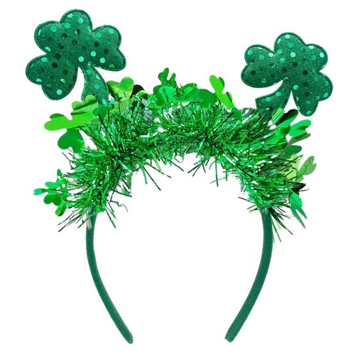 AIUPUOC St. Patrick's Day Headband Green Lucky Shamrock Head Boppers Hair Accessories Green Glitter Hair Band (A)