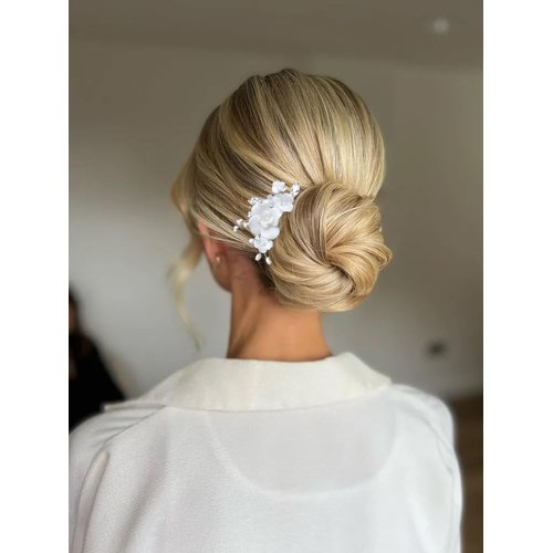 Handmade Ceramic Wedding Hair Pins Set and Pearl Floral Earrings for Brides, Bridesmaids, Women, Bridal Hair Accessories and Drop Earrings Set