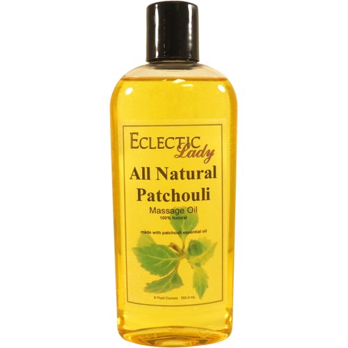All Natural Patchouli Massage Oil, 8 oz, 100% Natural Ingredients with Sweet Almond & Jojoba Oil, Relaxing Scent for Men & Women