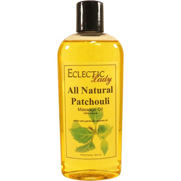 All Natural Patchouli Massage Oil, 8 oz, 100% Natural Ingredients with Sweet Almond & Jojoba Oil, Relaxing Scent for Men & Women