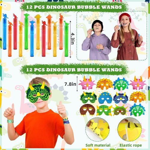 168Pcs Dinosaur Birthday Party Favors, Dino Party Favors Include Masks Bubble Stamps Hatching Eggs Bags Craft Bookmarks DIY Stickers Slap Bracelets for Dinosaur Birthday Party Decorations Supplies