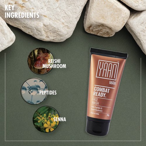 YAAN MAN Combact Facewash with Senna, Peptides and Reishi Mushroom for Women and Men, Gentle Cleanser for all Skin Type Brightens Skin for Fresher and Healthier Appearance Remove Dirt and Oil 2.9 Oz