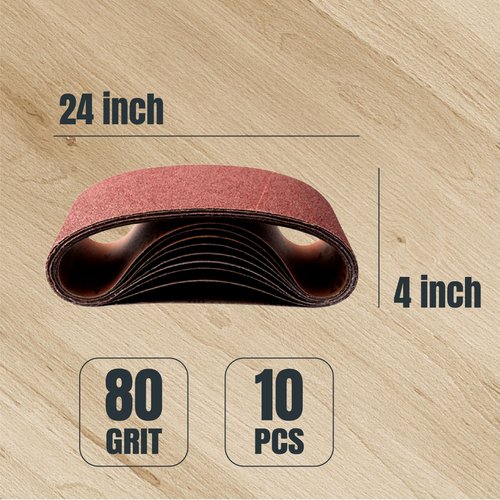 POWERTEC 110090 4 x 24 Inch Sanding Belts, 10PK, 80 Grit Aluminum Oxide Belt Sander Sanding Belt, Sandpaper For Oscillating Belt and Spindle Sander
