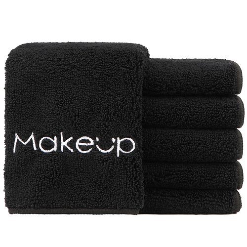 HOMEXCEL Makeup Remover Wash Cloth 6 Pack, Soft Quick Dry Facial Cleansing Makeup Towels, Fingertip Face Towel Washcloths for Hand and Make up, 13 x 13 Inch, Black
