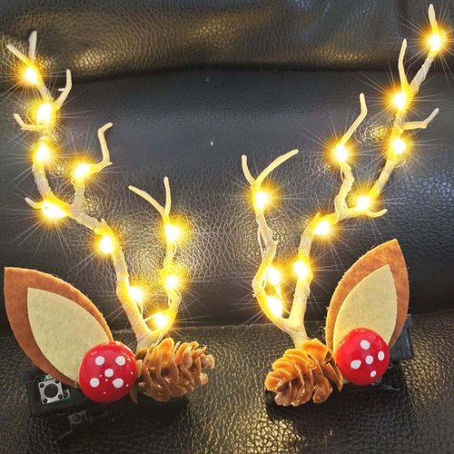 BARTOSI LED Light Christmas Hair Clips Reindeer Antlers Xmas Hairpins Hair Barrettes Cute Party Cosplay Head Pieces Hair Accessories for Women and Girls (Pack of 2)