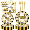 Letromp 80 Pcs Construction 4th Birthday Decorations Construction Four Years Old Disposable Paper Dinner Plates Napkins Forks Dinnerware for Dump Truck Theme Fouth Bday Party Supplies Decorations