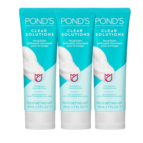 Pond's Clear Solution, Foaming Face Wash, Removes Excess Oil, Face Cleanser, 1.7 Fl Oz (Pack of 3)