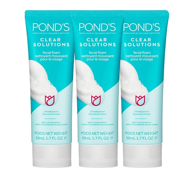 Pond's Clear Solution, Foaming Face Wash, Removes Excess Oil, Face Cleanser, 1.7 Fl Oz (Pack of 3)