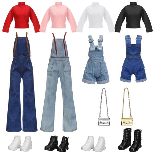 Geyoga 14 Pcs Doll Clothes and Accessories for 11.5 Inch Doll Accessories Doll Denim Cotton Doll Cloth Doll Pants Shoes Casual Wear Clothes Outfits(Stylish Style)