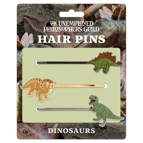 Dinosaur 3 Hair Pins Set - Stegosaurus, Triceratops, and Tyrannosaurus Rex