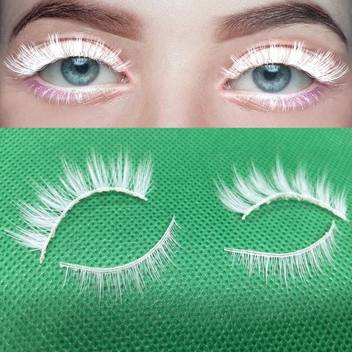 White Eyelashes,2 Pairs of White False Eyelashes for Halloween Masquerade Anime Cosplay,Eyelash Extension Tool,Upper and Lower Eyelash Combo Set